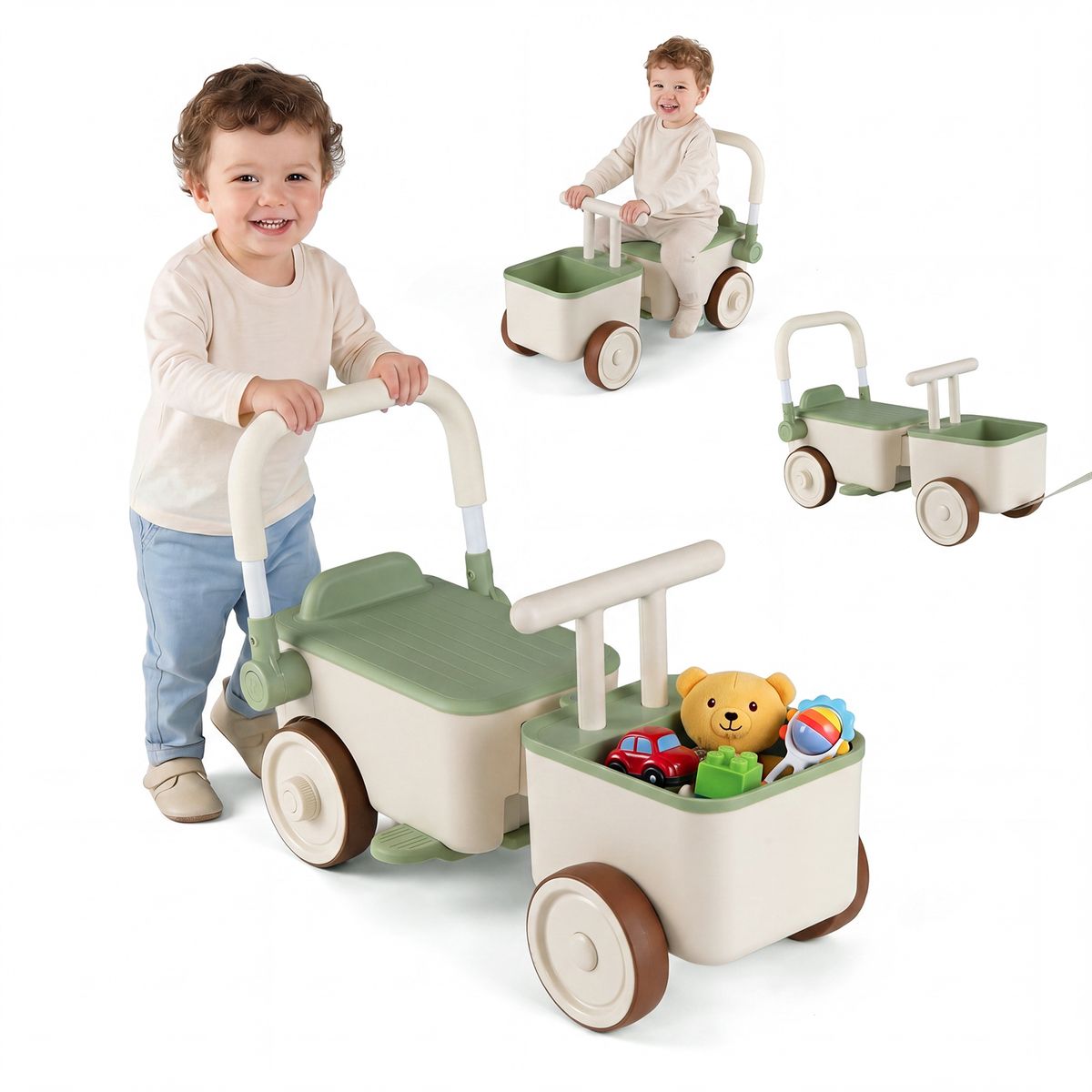 Coast 3-in-1-Laufwagen für Kinder – mit Stauraum – Schiebe- und Ziehfunktion – grün