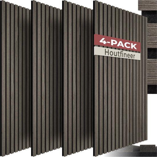tectake® Akustikplatten – 4er-Set – Akustik-Wandplatte – 50 x 110 cm - 2,2 m² - Wandpaneele mit anpassbarer Größe - Lattenwand aus MDF und Holzfurnier - Schalldämmung - Stilvolle Wanddekoration - Einfache Montage - Eiche-Grau