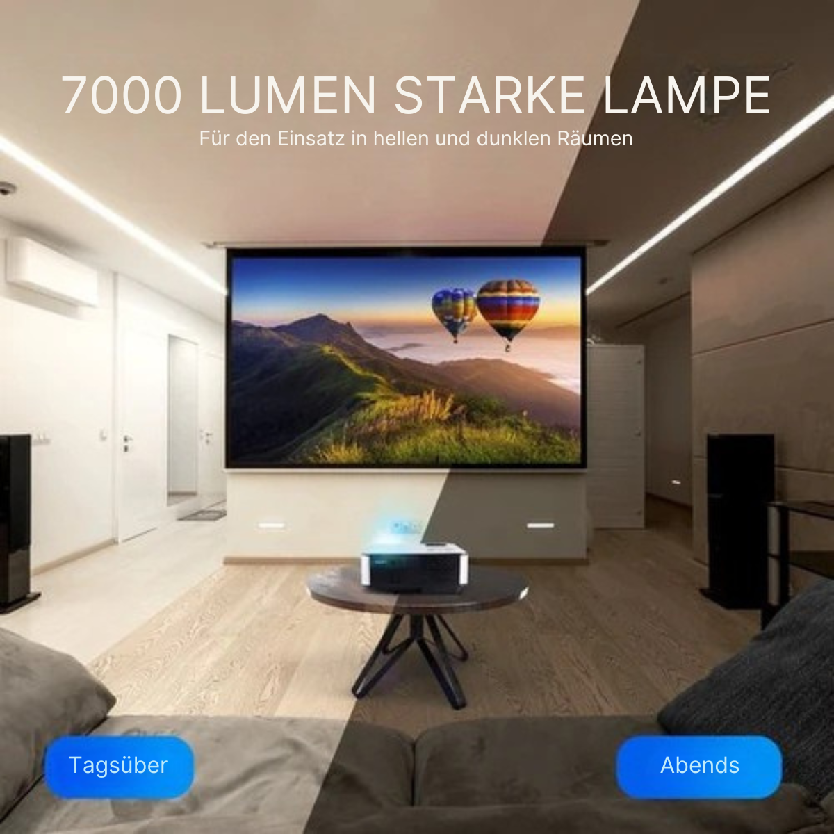 Strex - Mini Beamer - Full HD - 7000 Lumen Streaming vom Telefon - mit WLAN - Weiß