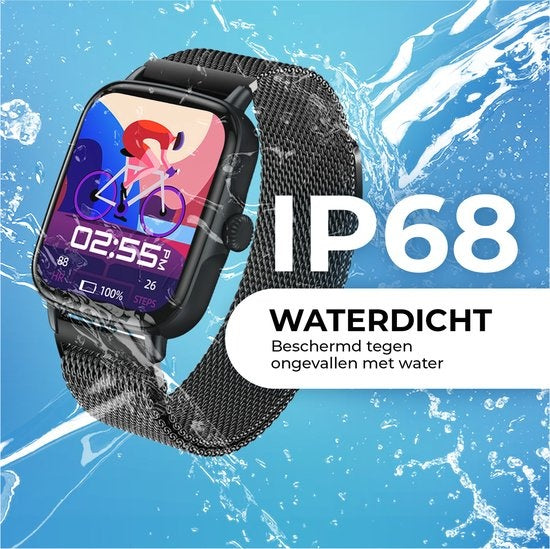 AyeWay Smartwatch - Stahlband - Wasserdicht & Touchscreen - 70 Sportmodi - Mit App - Smartwatch Männer & Frauen - Schwarz