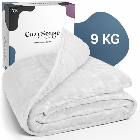 CozySense® Gewichtsdecke 9 kg - Gewichtsdecke - Gewichtsdecke - GLASS-Flow® Druckverteilung - 135x200 - Flanell Samt & Sherpa - Hypoallergen - Weiß