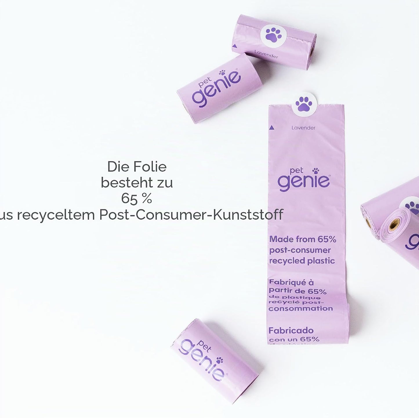 Pet Genie Hundekotbeutel mit Lavendelduft – 22,9 x 33 cm – 120 Stück / 8 Rollen – extra dick & auslaufsicher