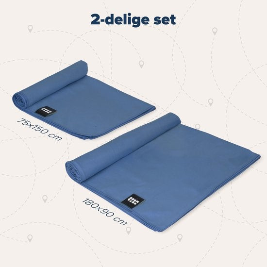 TRVLMORE Mikrofaser-Reisehandtuch-Set - 2 Stück - Groß (75 x 150 cm) & Extra Groß (90 x 180 cm) - Mikrofaser - Dunkelblau