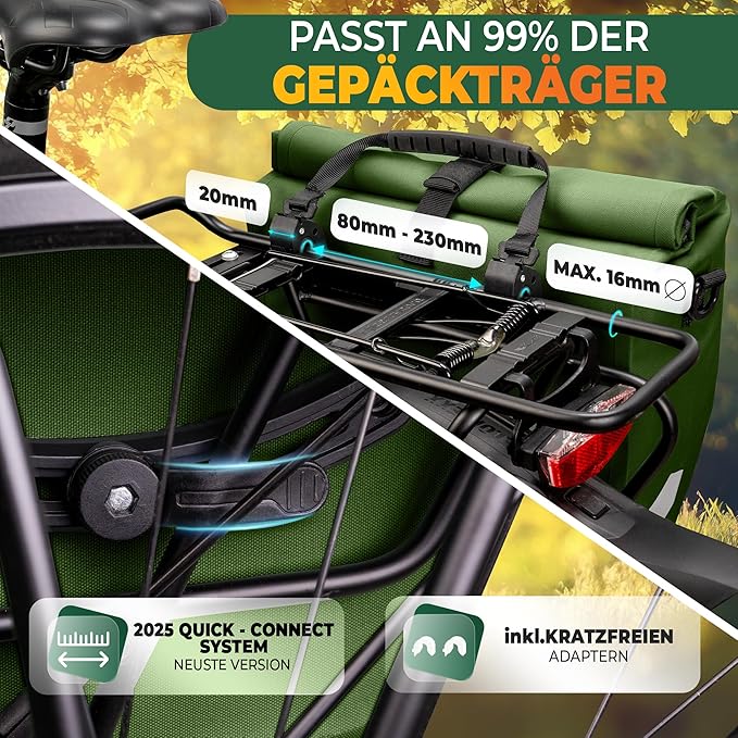 MIVELO Fahrradtasche – 2in1 Gepäckträgertasche & Schultertasche – 20 Liter – Olivgrün
