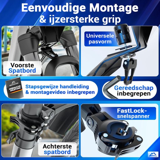 Nextcover Schutzblechset Mountainbike vorne & hinten - Abnehmbares MTB Schutzblech Werkzeug - Passend für 24-29 Zoll Fahrräder - Vorderrad & Hinterrad - Vorderradschutzblech & Hinterradschutzblech