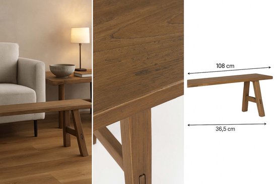 Mica Decorations Bold Holzbank – L 108 x B 20 x H 37 cm – Recyclingholz – Braun