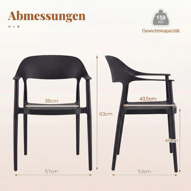 Coast Stapelbare Esszimmerstühle 4er Set - Kunststoff Gartenstühle 57 x 53 x 83 cm - Schwarz