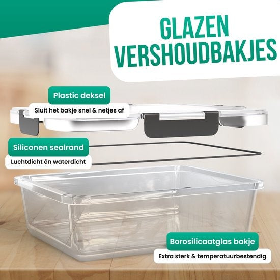 Avalo Einmachschalen Glas - Mahlzeit Vorbereitung Trays - Gefrierschrank Trays - mit Deckel - 5 Stück 1060ml