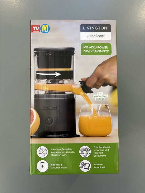 Livington JuiceBoost – tragbarer, batteriebetriebener Entsafter – 250-ml-Auffangbehälter – kabellos – kleiner Entsafter – Entsafter für unterwegs – Slow Juicer für Obst und Gemüse – Fruchtsaft