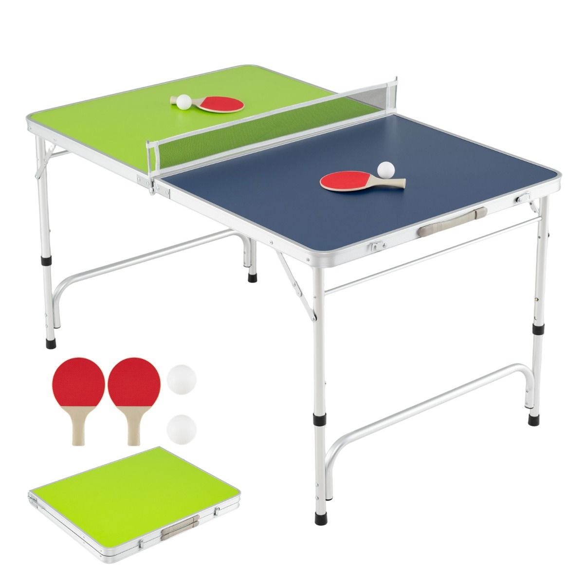 Coast Mini-Tischtennisplatte – Zusammenklappbar – Höhenverstellbar – 120 x 76 cm – Grün, Blau, Silber