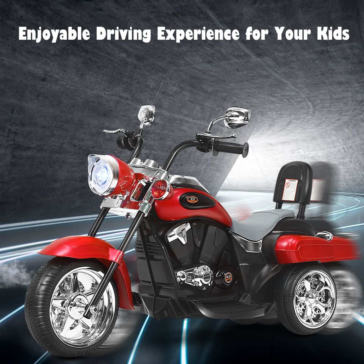 Coast Elektrisches Kindermotorrad – Dreirad mit verstellbarem Scheinwerfer und Hupe – Rot und Schwarz