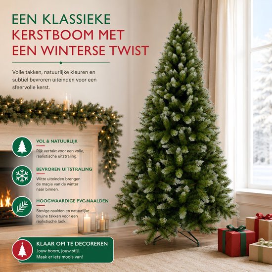 Triumph Tree Pittsburgh Weihnachtsbaum – Weiß bereifte Zweige mit üppiger Optik – Weihnachtsdekoration für den Innenbereich – Kunstbaum mit 940 Zweigen und stabiler Konstruktion – 230 x 122 cm – Grün