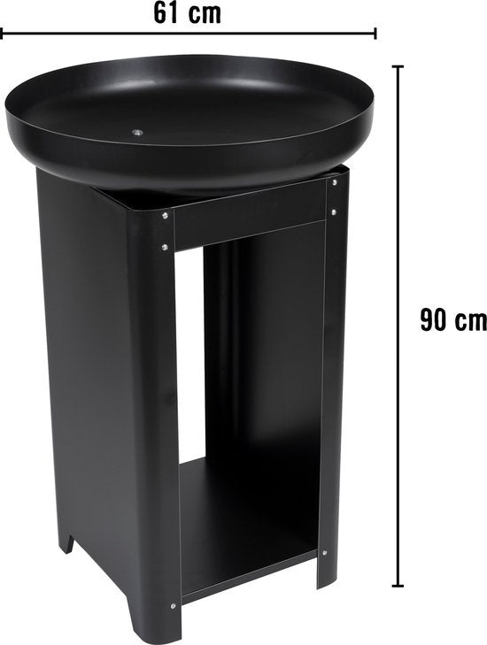 BBQ Collection - 3-in-1 Teppanyaki Grillplatte, BBQ, Feuerstelle - 61 x 90 cm - mit Brennholzaufbewahrung - Edelstahl Schwarz