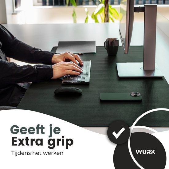 WURK Professional Schreibtischunterlage Kunstleder - Schreibtisch-Organizer - Schreibtischzubehör - Inklusive Kabelclip - Mauspad XXL - 120x60 - Grün