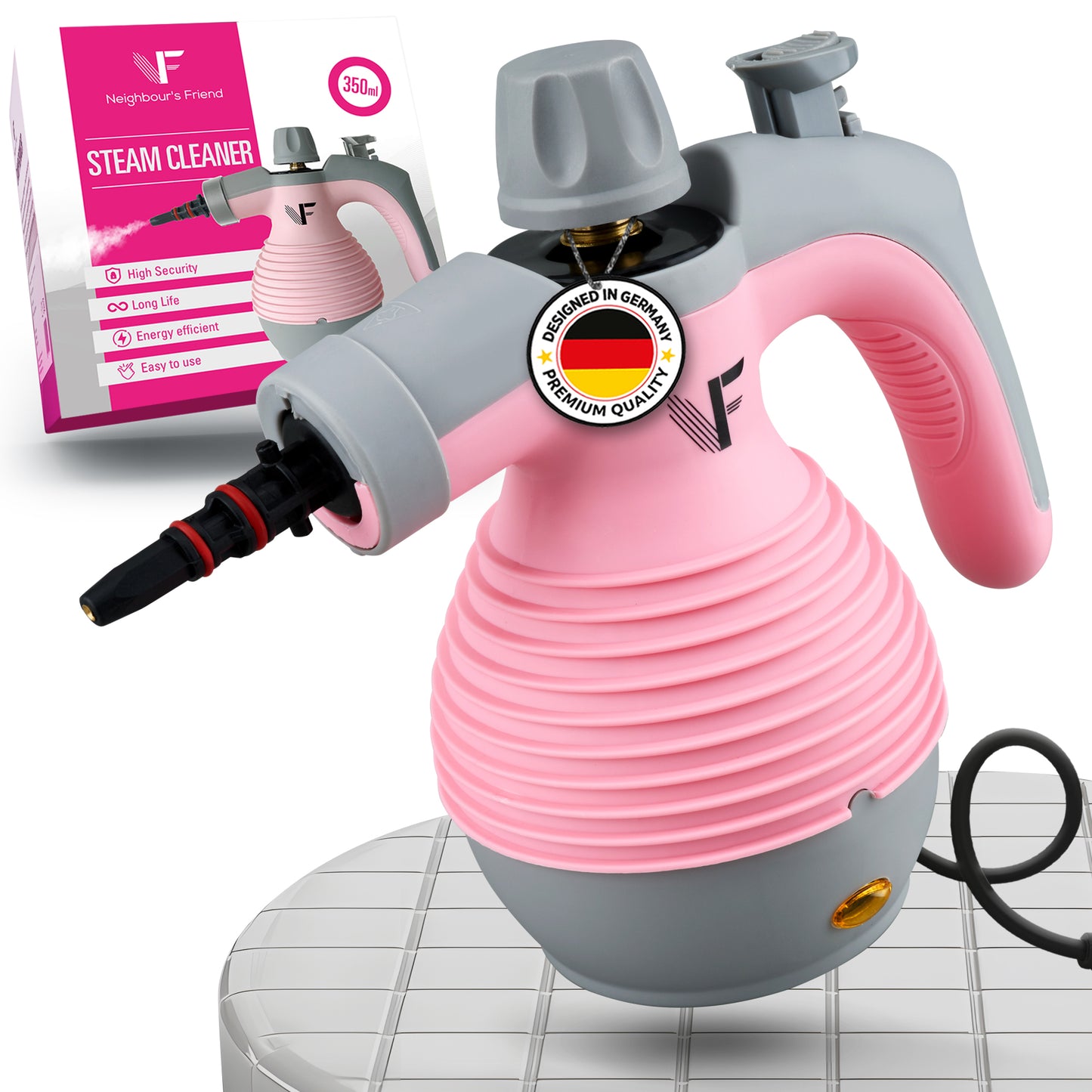 Neighbour's Friend Hand-Dampreiniger – Dampregelung – Inklusive 10 Zubehörteile – 350-ml-Tank – Rosa