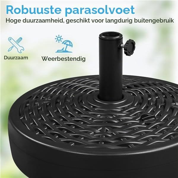 Yaheetech Sonnenschirmständer in Rattan-Optik, befüllbar mit Wasser oder Sand – geeignet für Sonnenschirmstangen mit Ø 38/48 mm – Ø 50 x 30 cm – schwarz