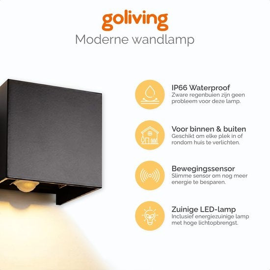 Goliving Außenleuchte mit Bewegungssensor - Wandleuchte schwarz innen und außen - Würfellampe Industrie - Wasserdichte LED-Beleuchtung - Energieeffizient und rostfrei