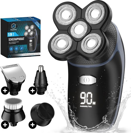 Beeperfect® 5-in-1 Rasierer Männer - Trimmer - Schnurlose Nass- und Trockenrasur - Elektrischer Rasierer - Bartschneider - 5 Aufsätze