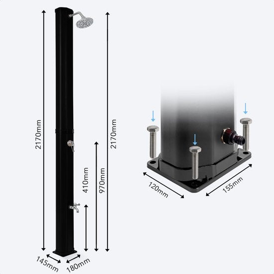 LifeGoods Outdoor-Dusche - Solar - 360° drehbarer Duschkopf - 35L - Schwarz