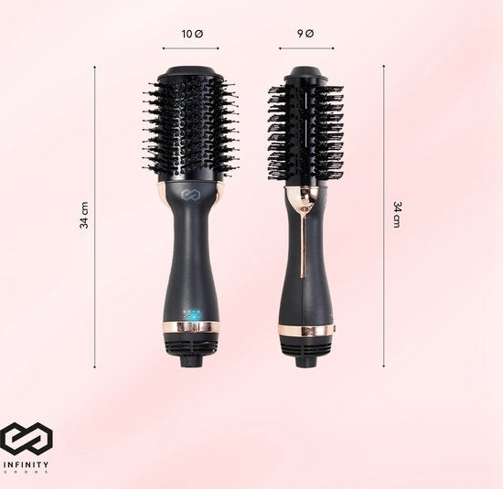 Infinity Goods 4-in-1 Haartrockner-Bürste - Keramik-Magie-Bürste - Trocknen/Stylen/Locken/Volumen - kurzes und langes Haar - 1200W - Schwarz/Gold