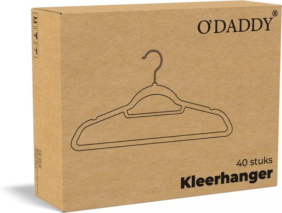 O'DADDY® Velvet Kleiderbügel - Kleiderbügel - 40 Stück Kleiderbügel - Anti-Rutsch - 43,5 cm - Kleiderbügel Kunststoff - Schwarz