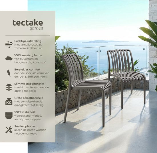 tectake® 4er Set Gartenstühle Alcudia - Anthrazit - Kunststoffstühle - Stapelbar - Stühle für Garten, Terrasse oder Balkon - Wetterfest und UV-beständig - Belastbarkeit 120kg pro Gartenstuhl