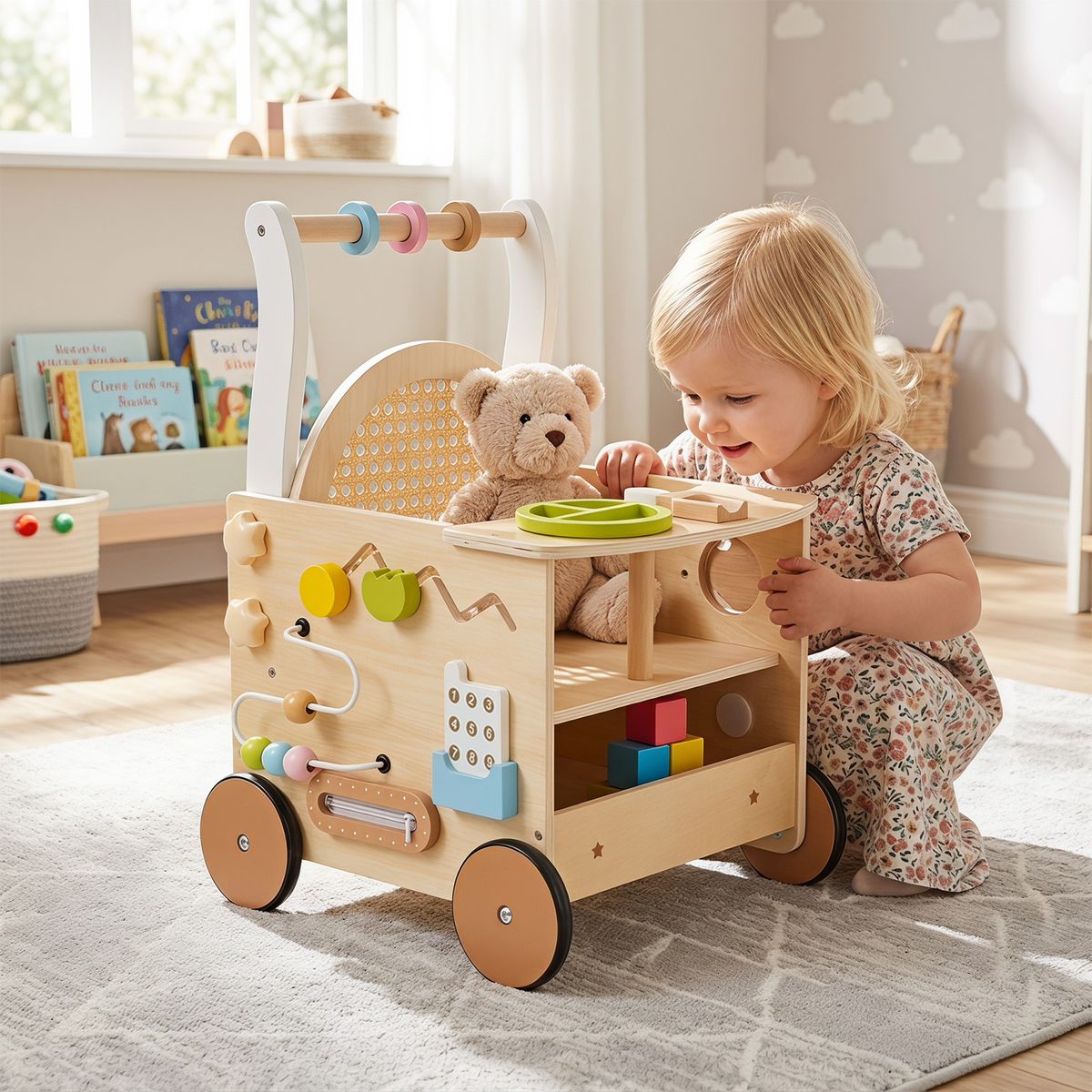 Coast Laufwagen aus Holz – Spielzeug zur Förderung der Motorik – mit Eisset und Puppensitz – Naturholz