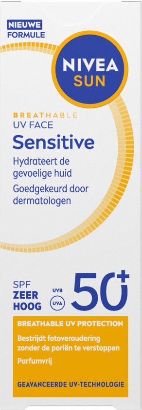 NIVEA SUN UV Face Senstive SPF50+ Sonnenschutz für das Gesicht - für empfindliche Haut - atmungsaktive, nicht fettende Formel - parfümfrei - 40ml