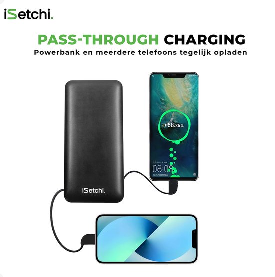 iSetchi Powerbank 10000 mAh - 4-in-1 - Eingebaute Kabel - Schwarz