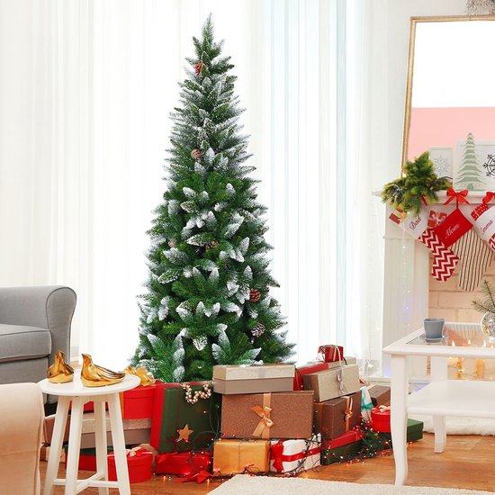 Costway Künstlicher Weihnachtsbaum INKLUSIVE Tannenzapfen - mit Metallständer - 180 cm