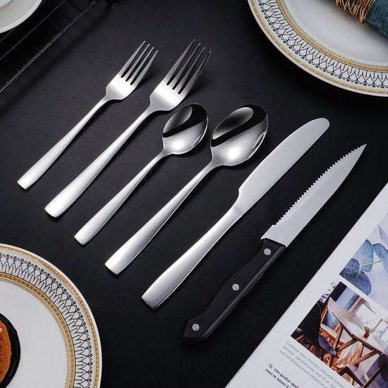 Deleca 8 Personen Besteck-Set (48 Teile) - Löffel, Messer, Gabeln & Steakmesser - spülmaschinenfest - Silber/Edelstahl