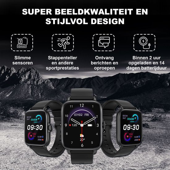Golden Sound Premium Smartwatch - Männer - Schrittzähler - Schlafmonitor - Herzfrequenzmonitor - Sportmonitore - Geeignet für jeden Laptop und jedes Smartphone- Schwarz