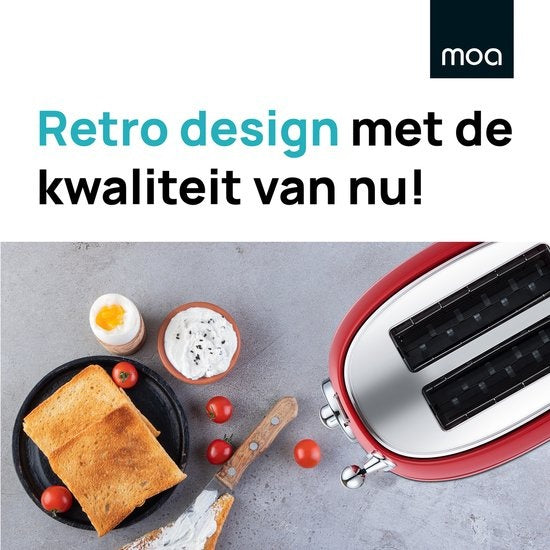 MOA Retro-Toaster - 6 Heizstufen - 2 extra breite Schlitze - 850W - Aufwärm- und Auftaufunktion - Rot - T3R