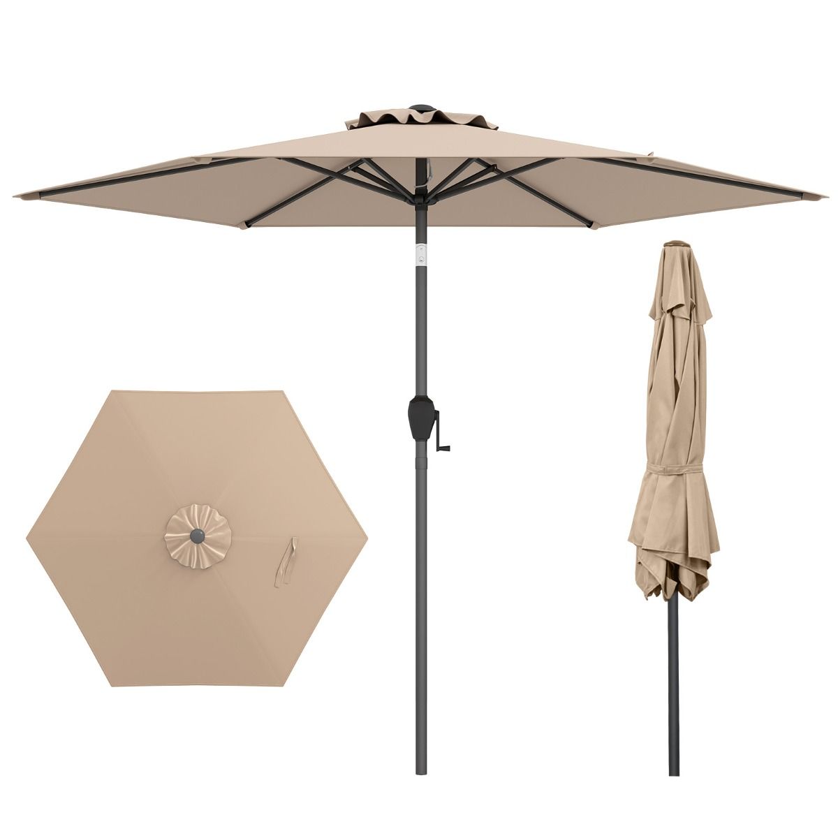 Coast Terrassenschirm – Neigungsfunktion mit Kurbel – belüftetes Schirmdach – braun 230 x 230 cm