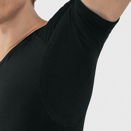 Anti Sweat Shirt - Fibershirts® - Eingenähte Achselpads - Unterhemd - Schwarz - V-Ausschnitt - Herren - Größe XL