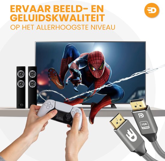 Drivv. DisplayPort-Kabel 2.1 - 16K 60Hz - 8K 120Hz - 4K 144Hz - 80Gbps - DisplayPort zu DisplayPort - DP-Kabel - 2 Meter - Grau