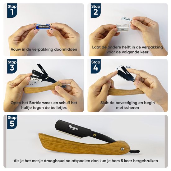 Barbiermesser mit 200 Rasierklingen - Klassisches offenes Rasiermesser - Barbiermesser - Shavette - Gerades Rasiermesser - Klauenmesser - Halsmesser - Barbiermesser