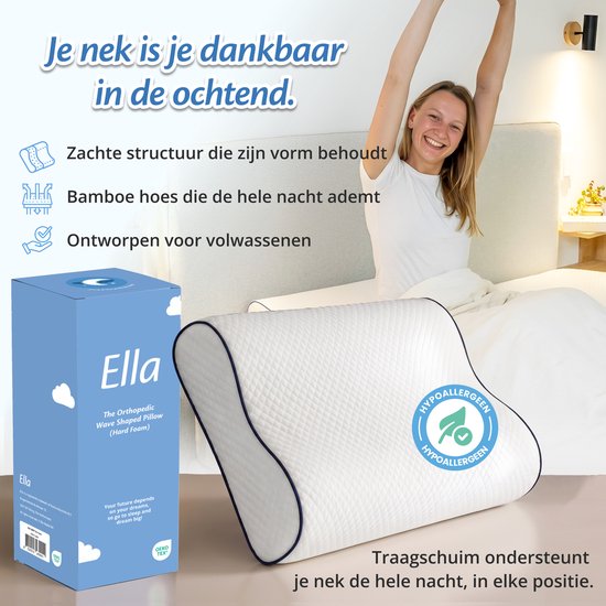 Ella Wave-Hard – Orthopädisches Kopfkissen für Rücken- und Seitenschläfer – Ergonomisches Nackenstützkissen aus Memory-Schaum – Schlafkissen bei Nackenbeschwerden, 60 x 40 cm – Weiß