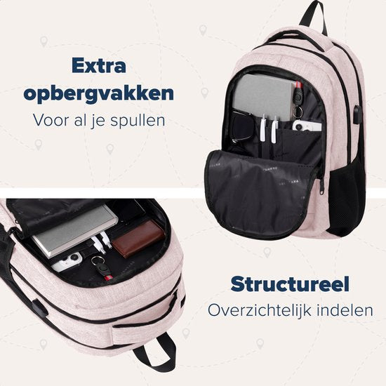 TRVLMORE Rucksack mit Lifetime - Rucksack mit 15.6 Zoll Laptopfach - Schultasche - Spritzwassergeschützt - Männer und Frauen - Jungen und Mädchen - 28L - Pink