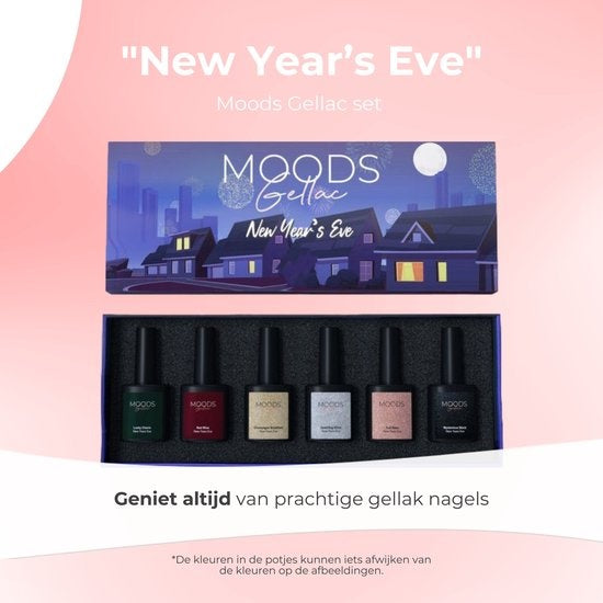 Moods Gellac 6-teiliges Set - Gel-Nagellack - 15ML - Inklusive Nagelfeile und Bokkepoot - Silvester - Glitter Gellac - Nägel - Gellac Starter Pack - Glitter Farben