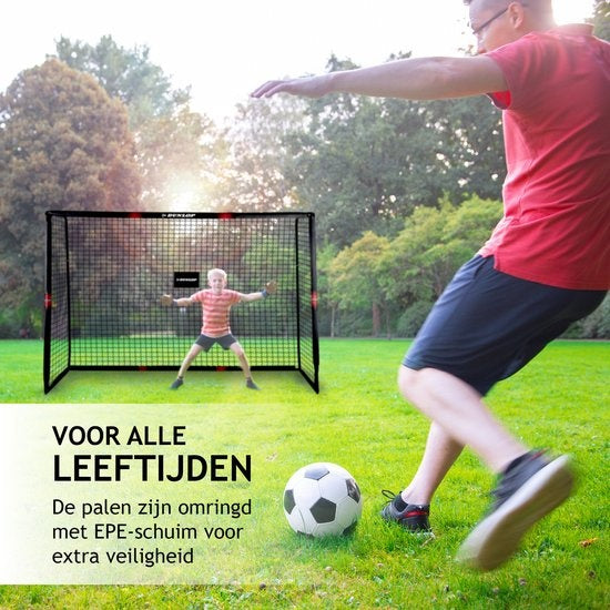 Dunlop Voetbaldoel - Voetbal Goal 240 x 160 x 85 cm - Voetbalgoal Groot - Buitenspeelgoed voor Kinderen en Volwassenen - Snelle Montage - Voetbal Training Doel - Metaal - Zwart/ Rood