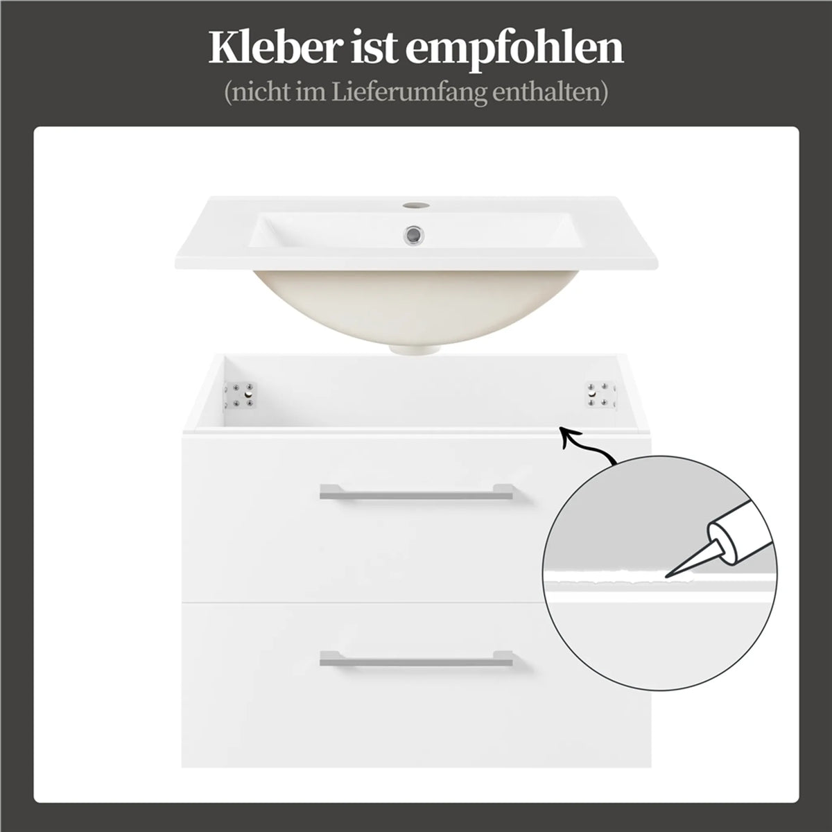 Yaheetech Hängender Waschtischunterschrank mit Keramikwaschbecken – 2-teilig – 61 x 39,5 x 45,5 cm – Weiß