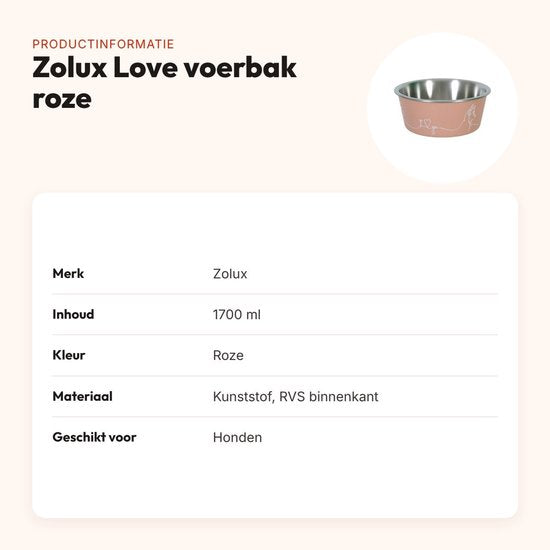 Zolux Love Hundenapf – Innenseite aus Edelstahl – Rosa – 1700 ml