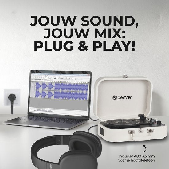 Denver Plattenspieler - Eingebaute Lautsprecher und Verstärker - Inkl. PC Software - Auto-Stop - Retro - VPL130