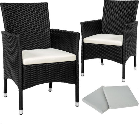 Tectake - 2er Set Gartenstühle - Korbgeflecht mit 4 Kissenbezügen - 404549 - Poly-Rattan - Schwarz
