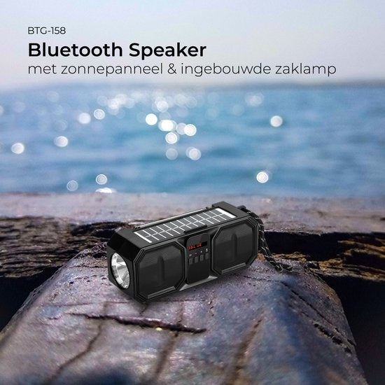 Denver Notfallradio - Bluetooth-Lautsprecher - Solar-Powerbank - 80W - FM-Radio - Taschenlampe - USB - BTG158 - Schwarz
