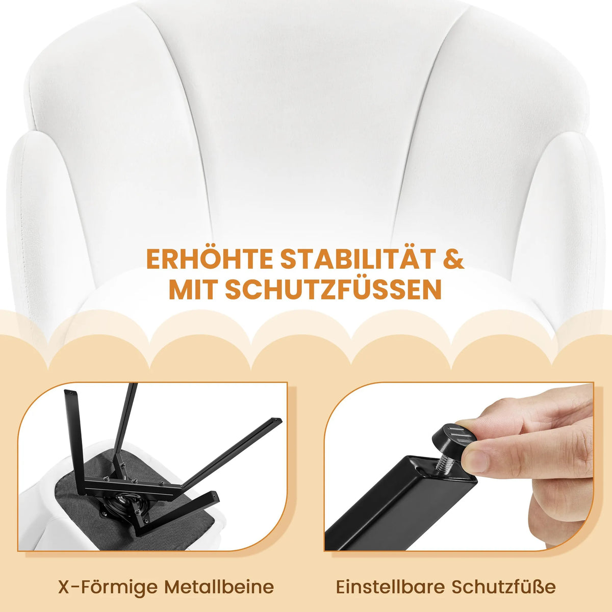 Yaheetech Drehstuhl Floral - Mit 360°-Drehmechanismus und abnehmbarem Sitzkissen und X-förmigem Metallgestell - Für Schlafzimmer und Home Office - Weißer Bouclé und Metall - 57 x 61 x 75 cm