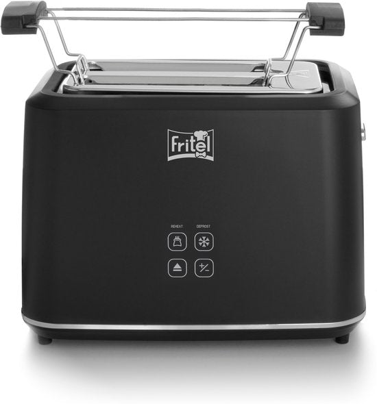 FRITEL Toaster TO 2995 – Stilvoller Toaster – 2 Schlitze – 7 Bräunungsstufen – 850 W – Touch-Display – Mattschwarz – Herausnehmbare Krümelfangschale + Brötchenaufsatz