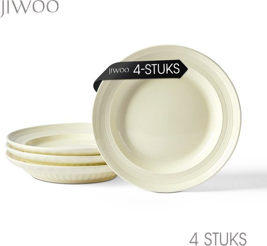 4er-Tellerset (Ø 20,4 cm / 8 Zoll), Frühstücksteller, Pastateller, Geschirrset für 4 Personen, geeignet für Restaurants, Gastronomie, Feiern, Familienfeste, Bankette und Picknicks, mikrowellen- und spülmaschinenfest, Keramik
