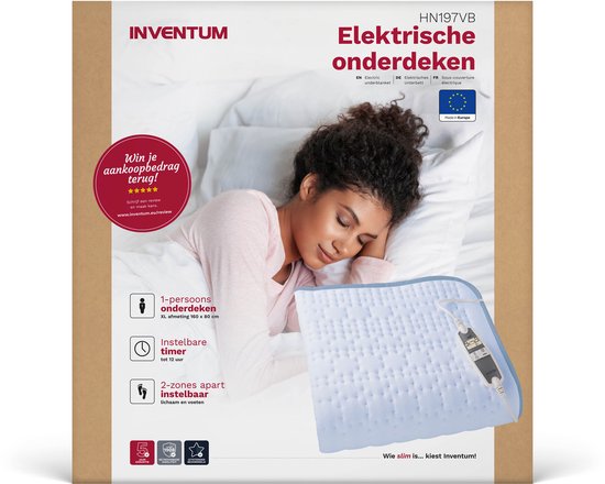 Inventum HN197VB - Elektrisches Unterbett - Separate Fußzone - 1 Person - 160x80 cm - Anti-Allergie - Antibakteriell - Vlies - Hellblau